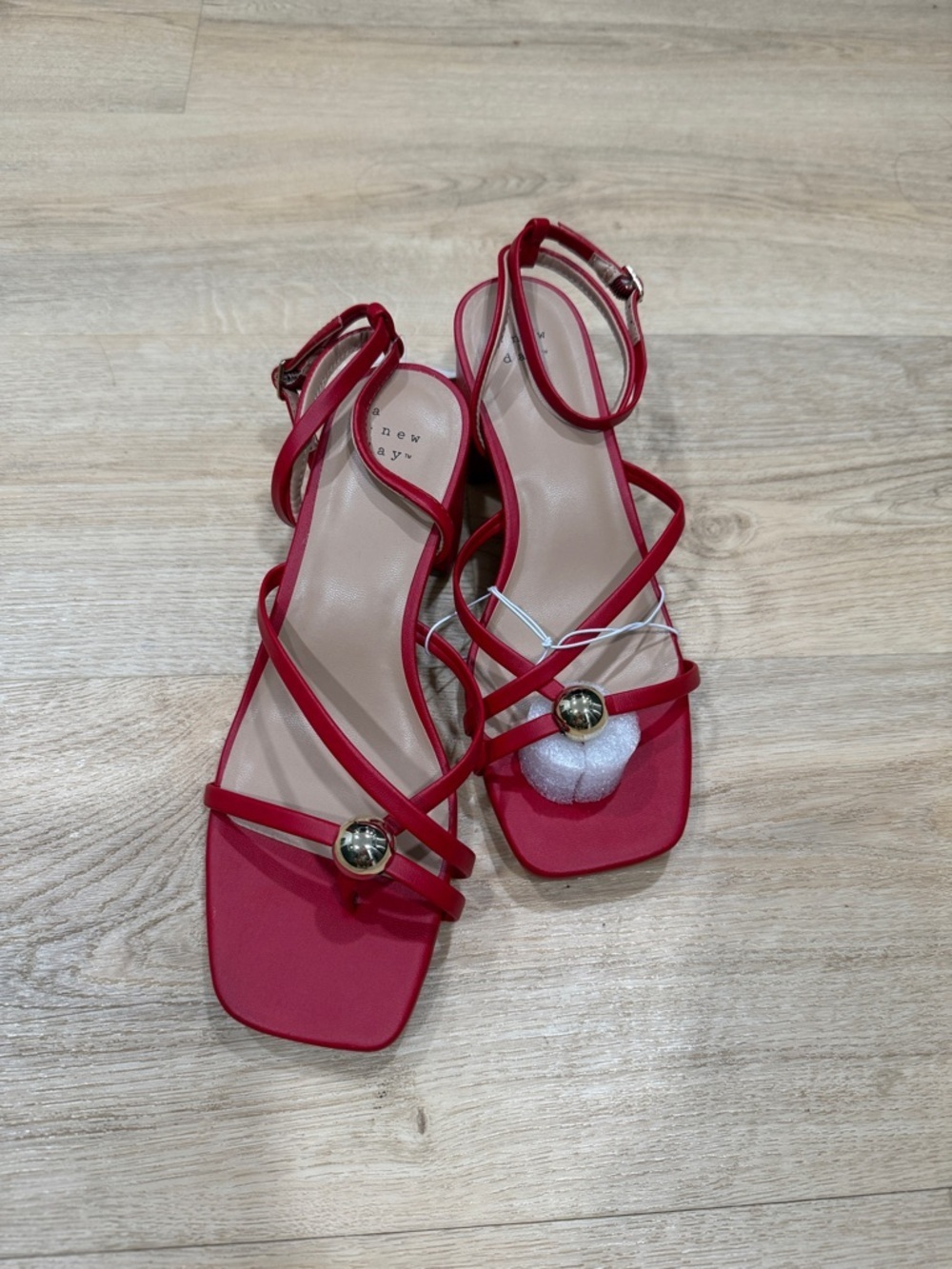 a new day Red Phoebe Heels with Gold Accents